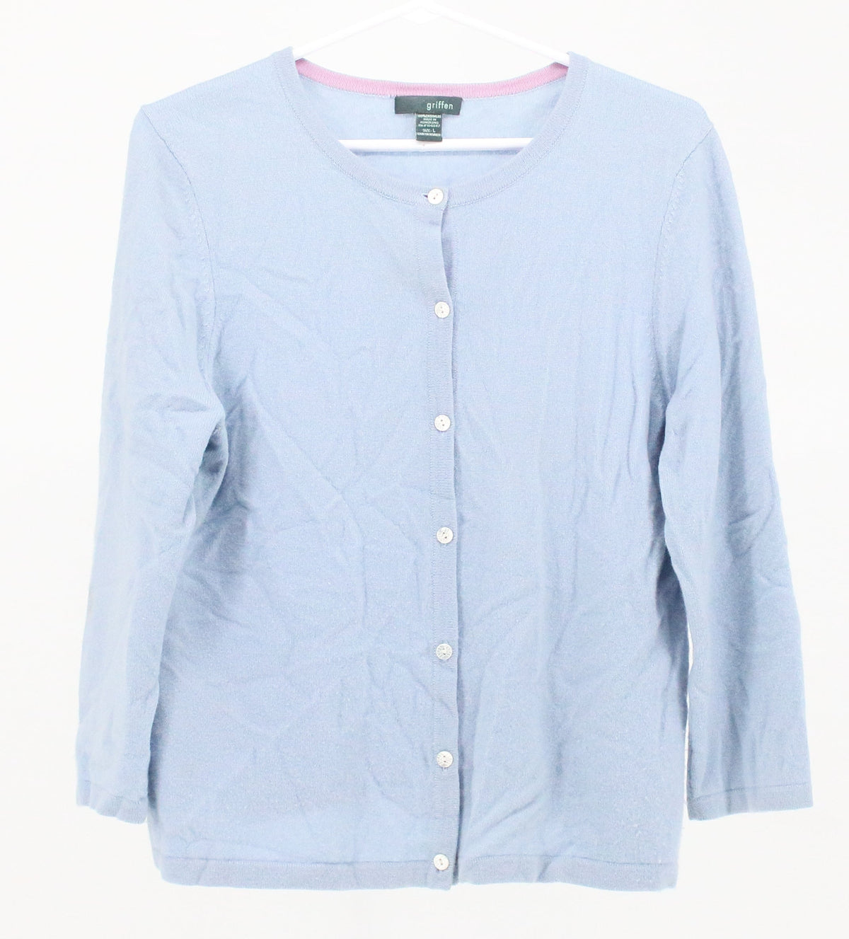 Griffen Sky Blue Crew Neck Women's Buttoned Cardigan Sweater