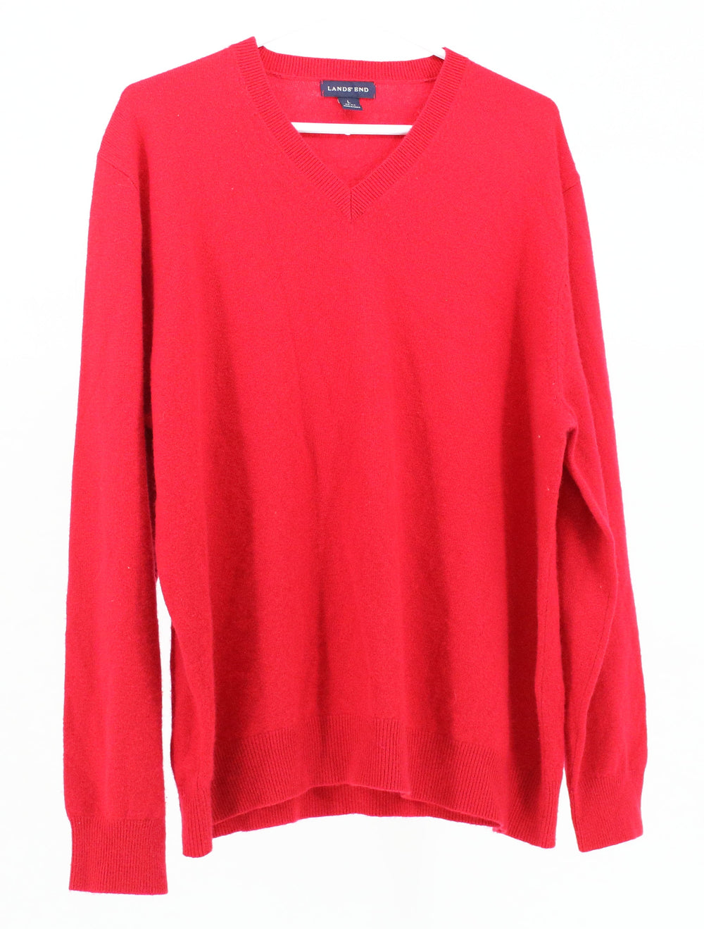 Lands' End Red V Neck Cashmere Sweater