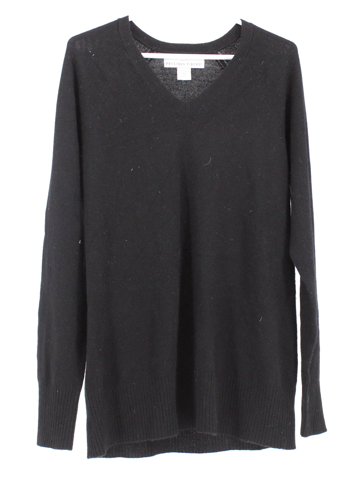 Precious Fibers Black V Neck Plain Cashmere Sweater