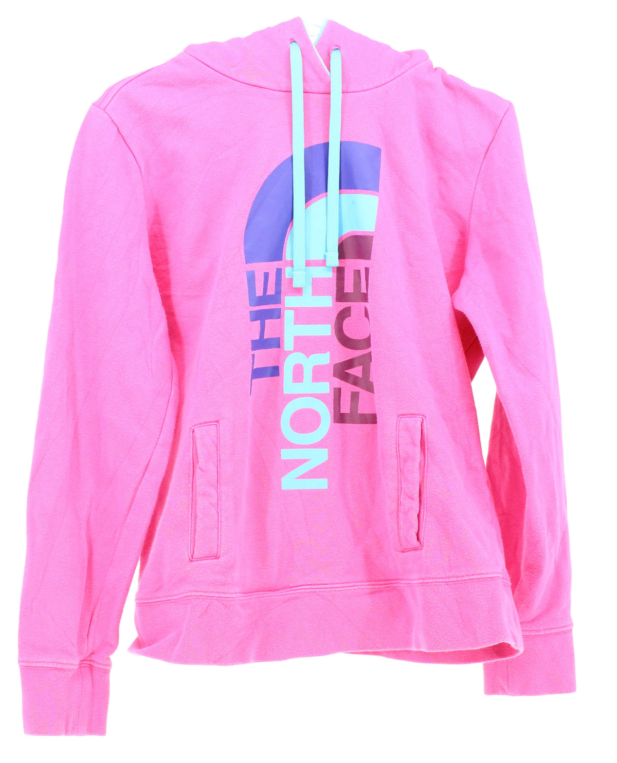 The North Face Pink Hooded Sweathshirt with large center logo