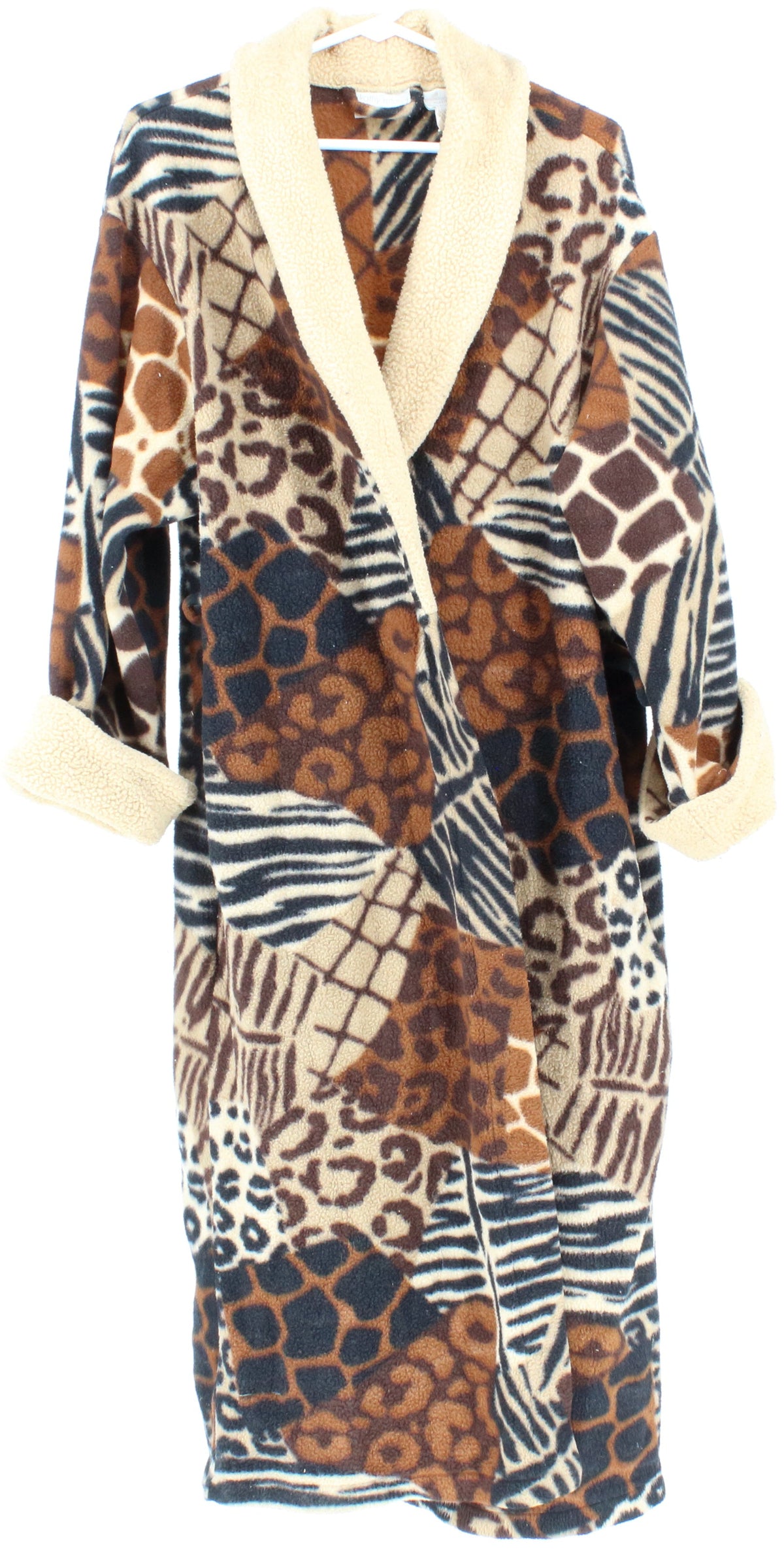 Kathy Ireland Brown and Beige Animal Print Fleece Robe