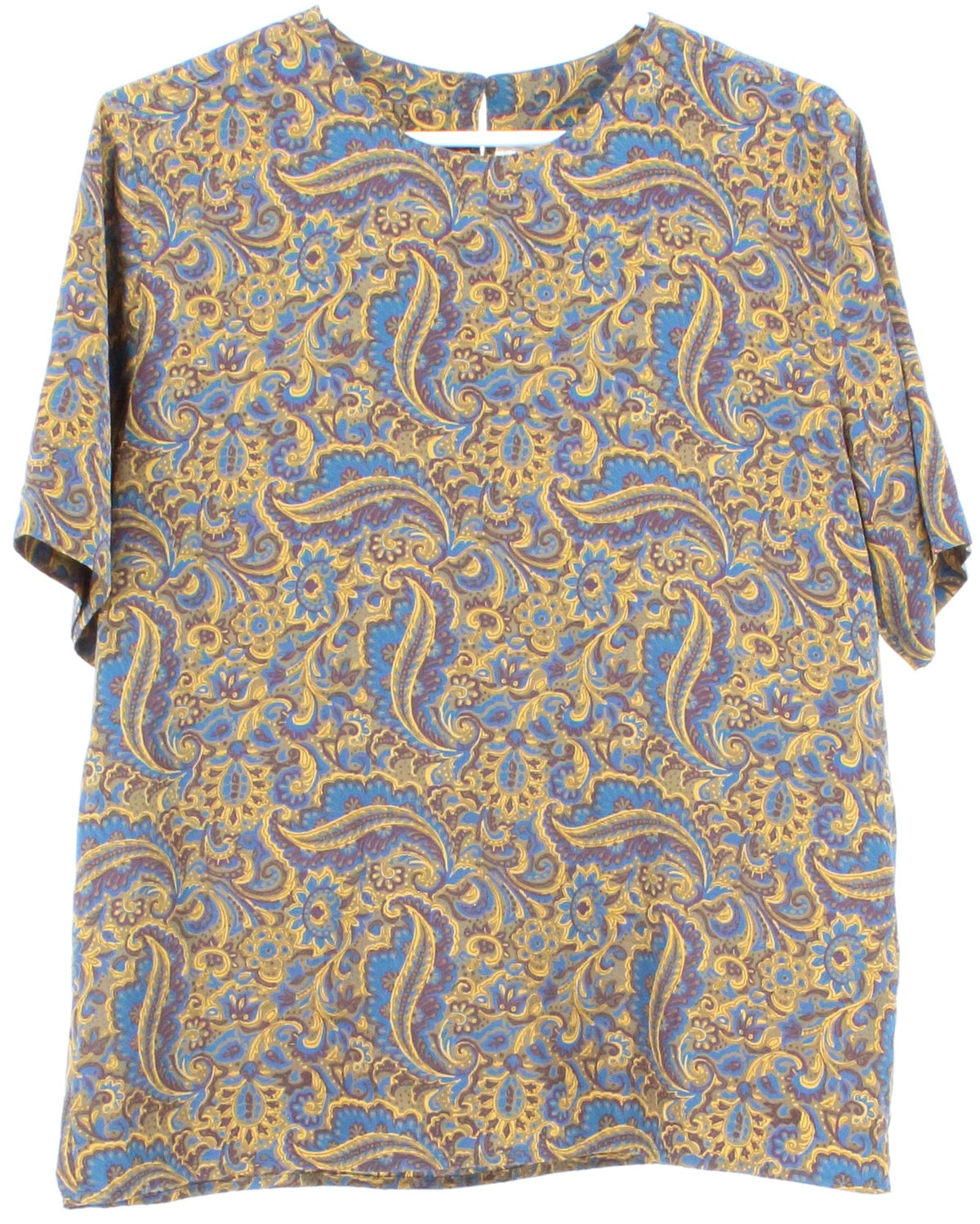 Casual Corner Blue and Yellow Paisley Top