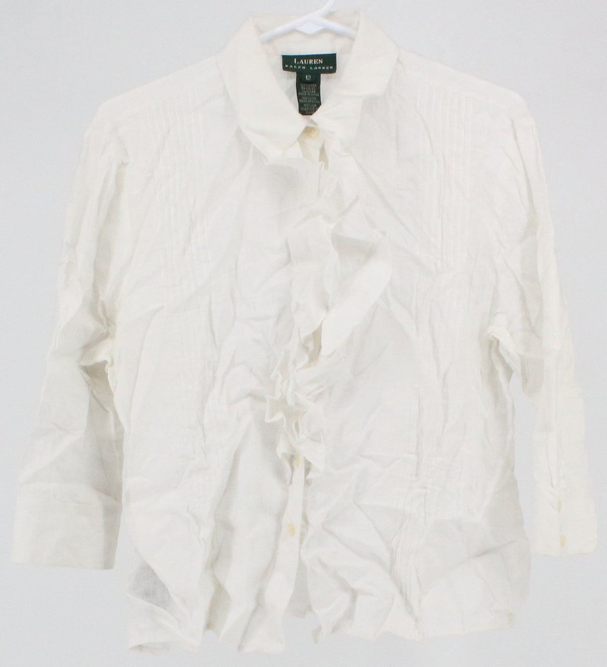 Lauren Ralph Lauren White Ruffle Linen Blouse