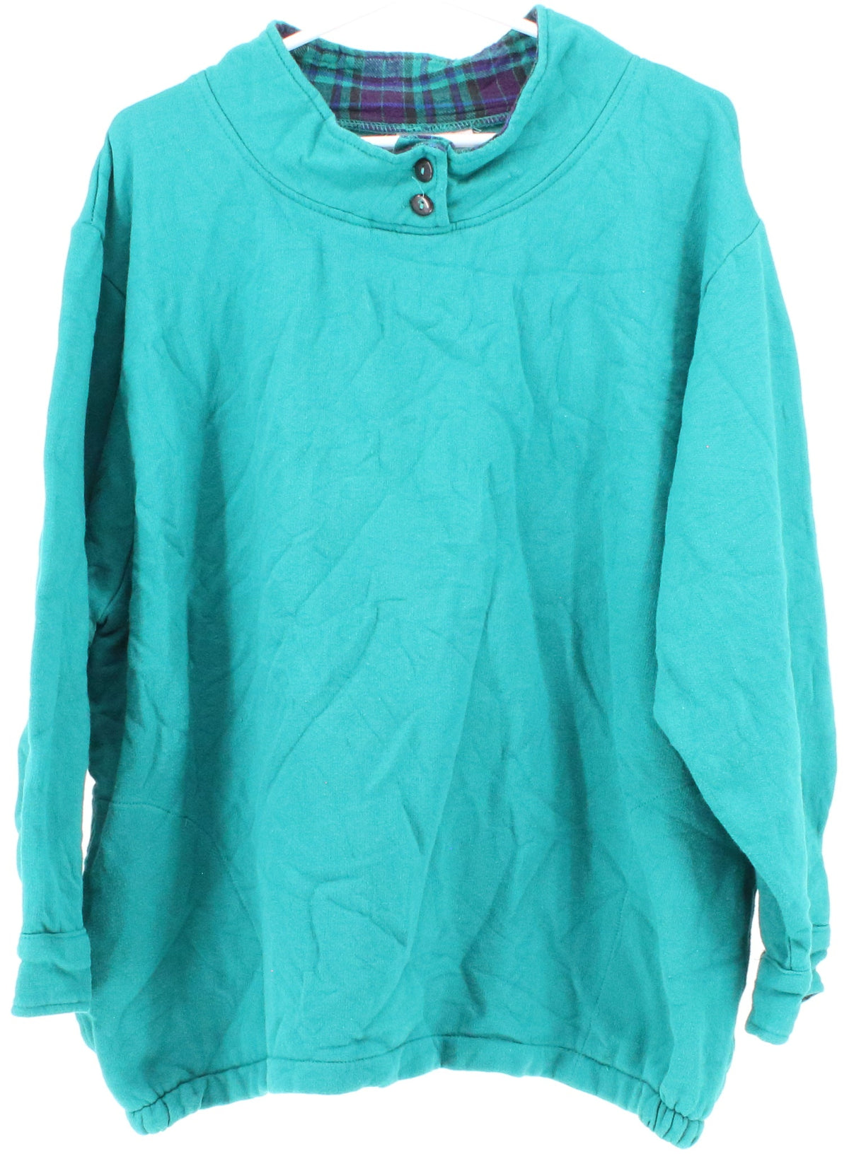 Metropolitan Turquoise Collar Buttons Sweatshirt