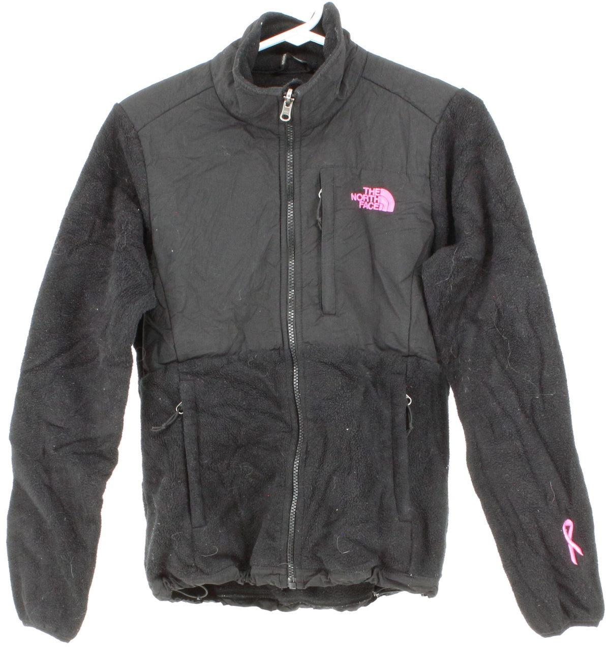 The North Face Black Fleece Jacket With Pink Logo