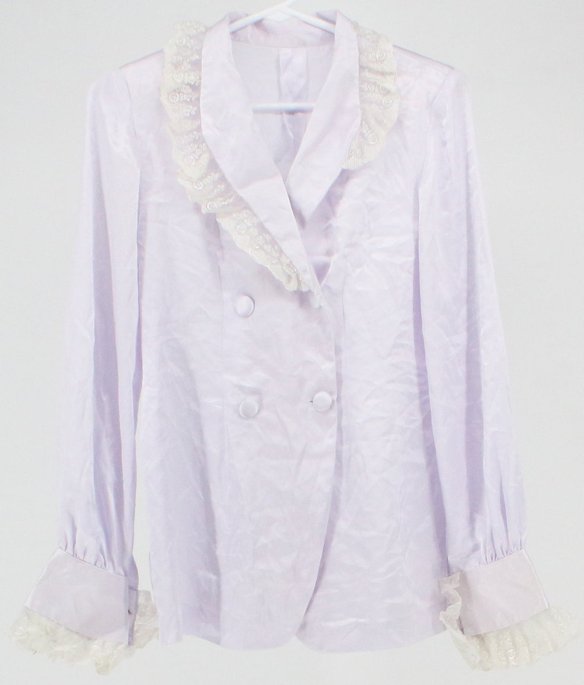 Light Lilac Satin Blouse With White Lace Details