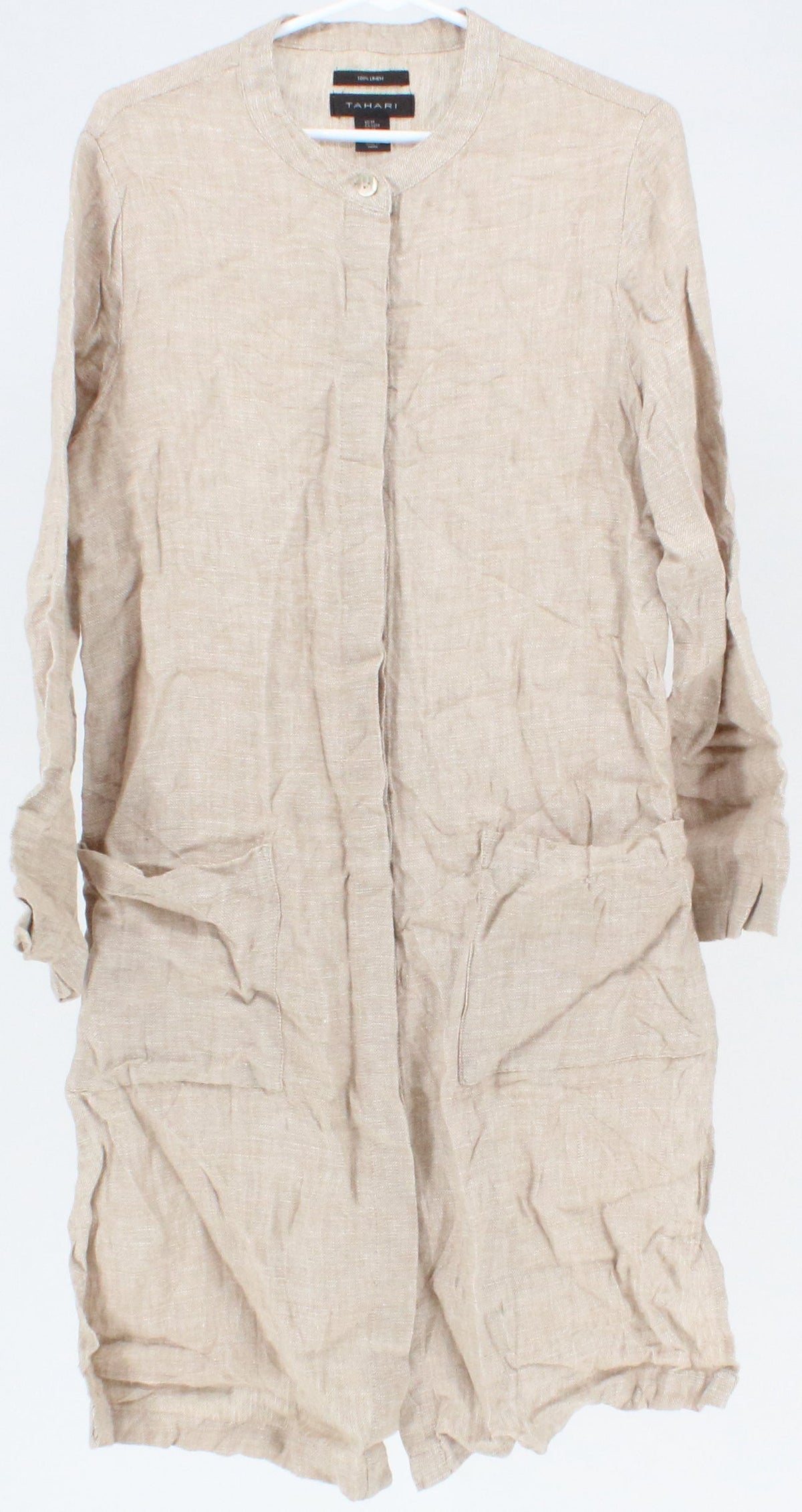 Tahari Beige Long Sleeve Linen Mid Dress