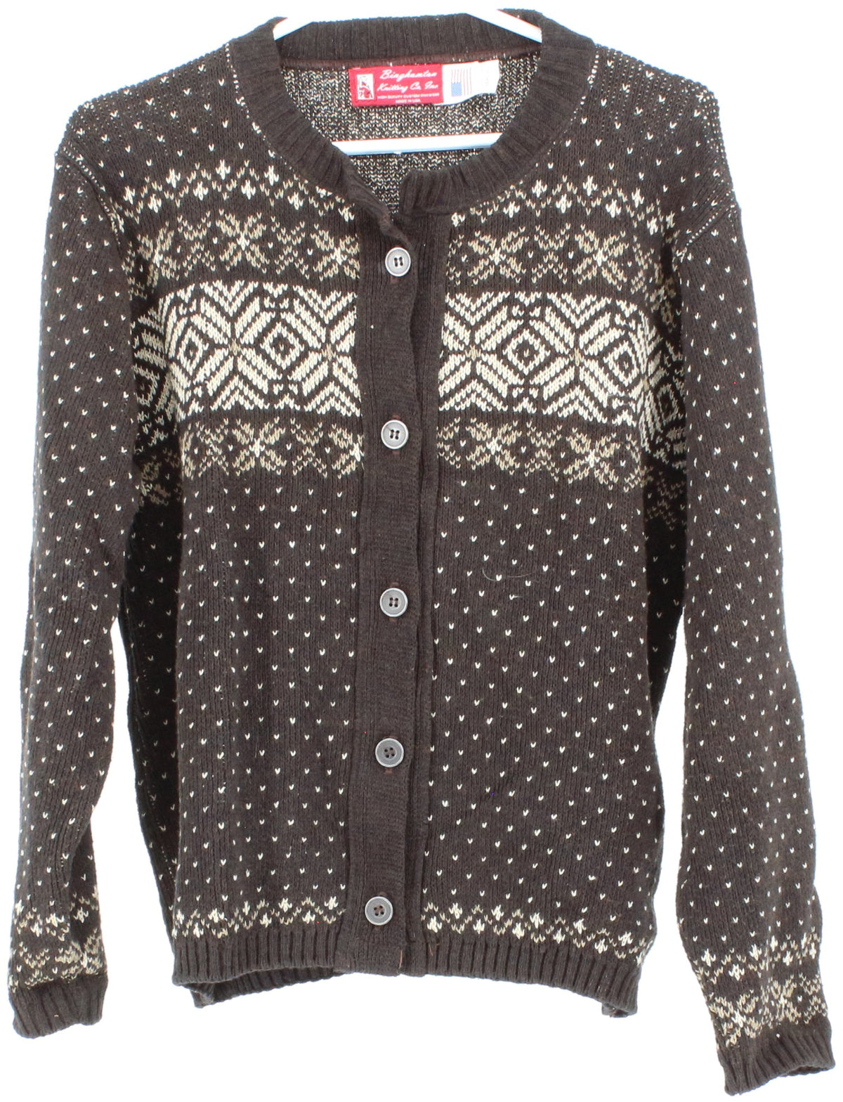 Binghamton Knitting Co. Inc. Brown and Beige Women's Cardigan Sweater