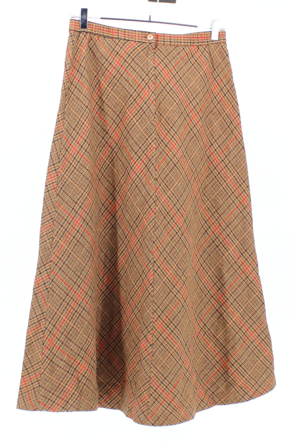 Requirements Brown Plaid Wool Mid Skirt