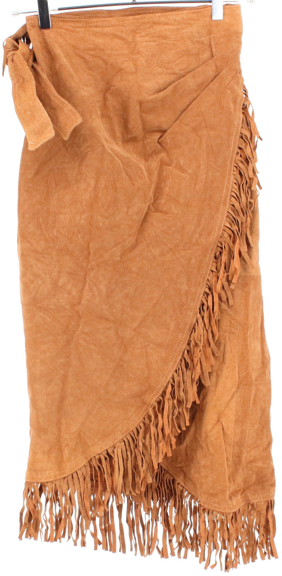 Cedars Camel Fringes Wrap Leather Skirt