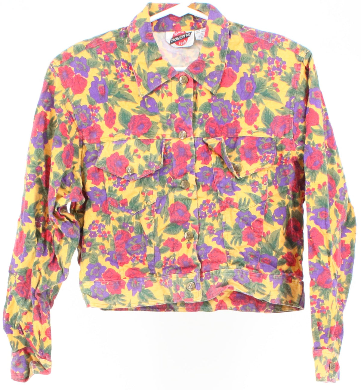 Trousers Up Yellow and Multicolor Flower Print Cropped Women's Jacket