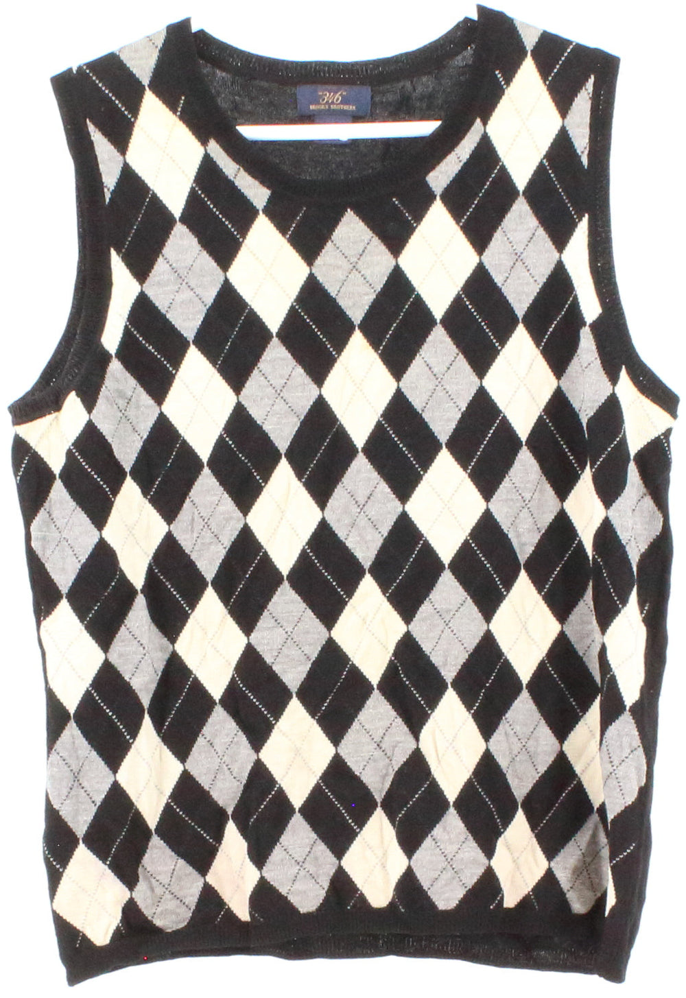346 Brooks Brothers Black and Off White Sleeveless Wool Sweater