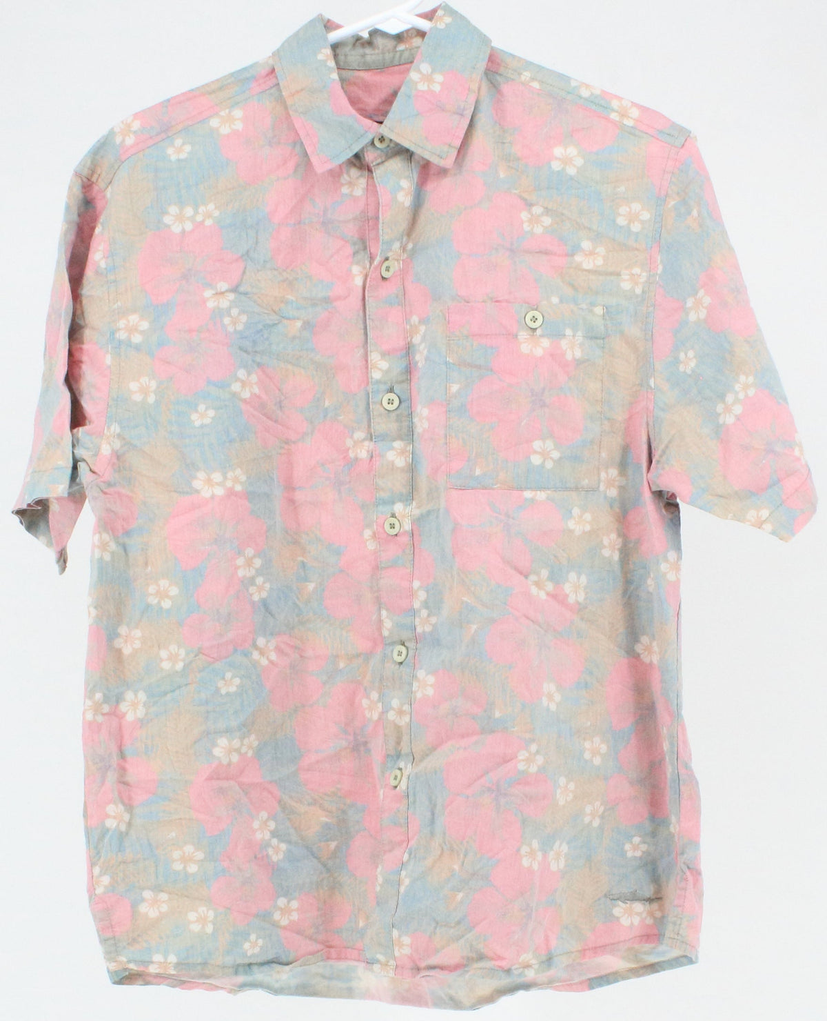 Premium Pink and Blue Flower Print Short Sleeve Shirt