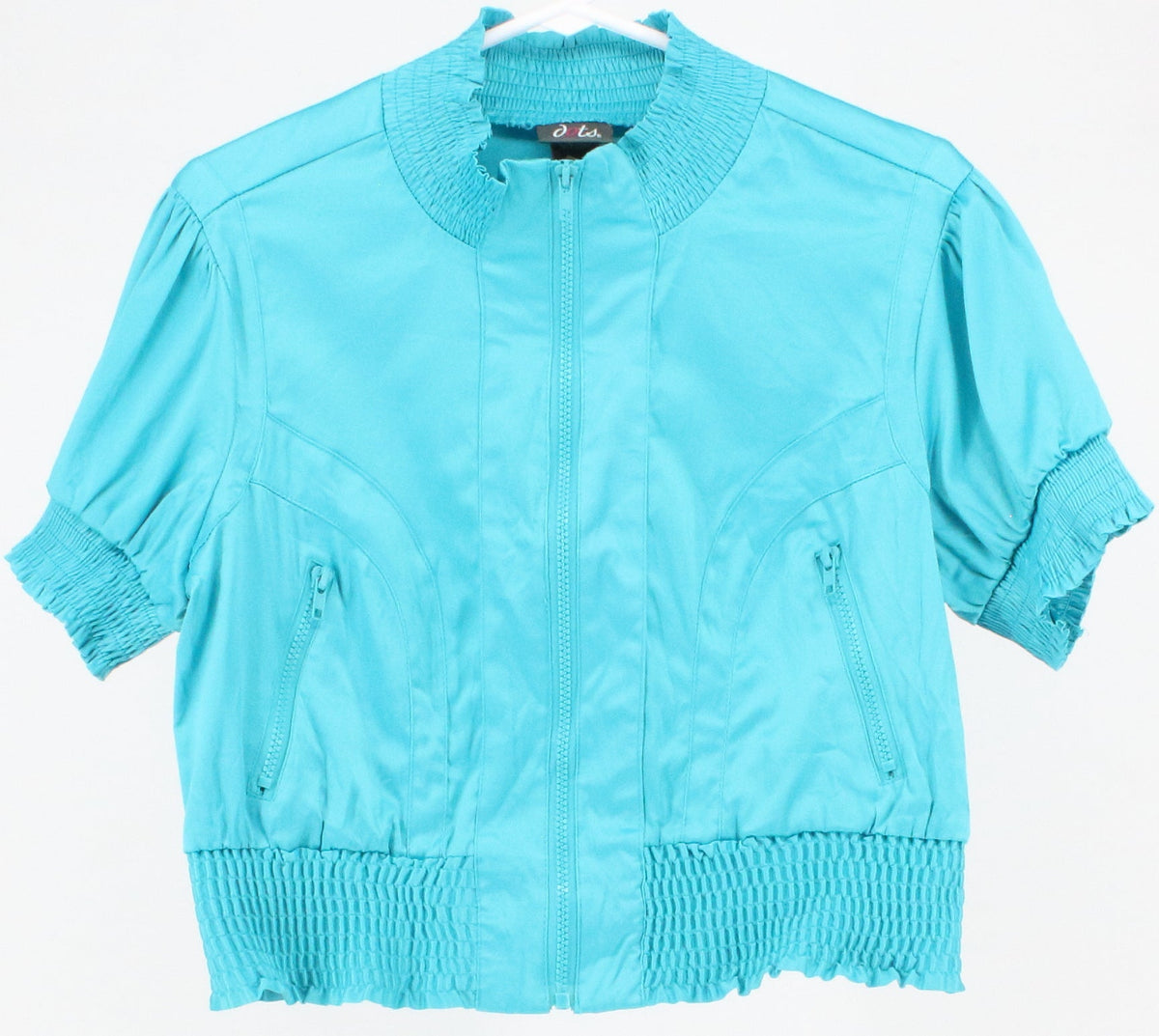 Dots Turquoise Zip Up Cropped Top