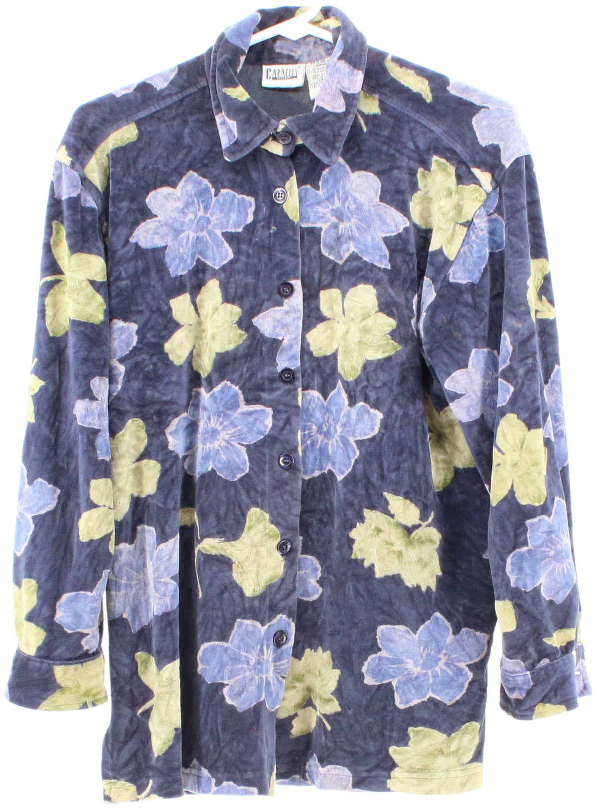 Capacity Petites Blue and Green Flower Print Plush Shirt