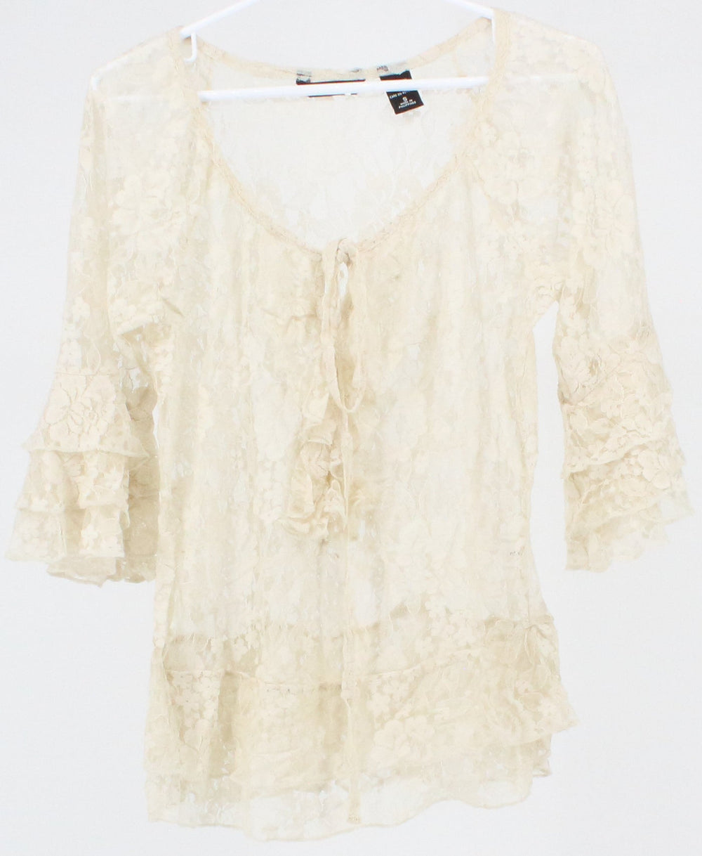New York & Company Off White Lace Top