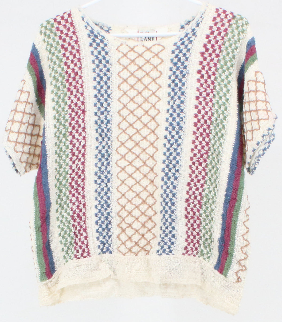 Cricket Lane Off White and Multicolor Short Sleeve Sweater