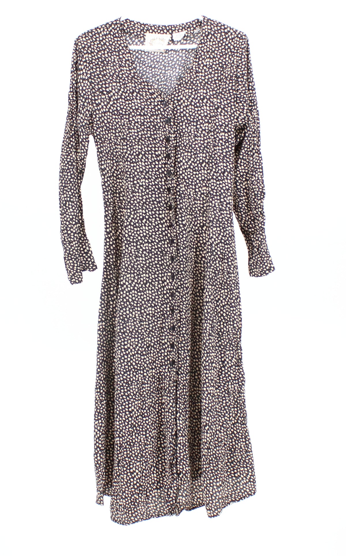 Erika Black Printed Long Sleeves Dress With Front Buttons Closure