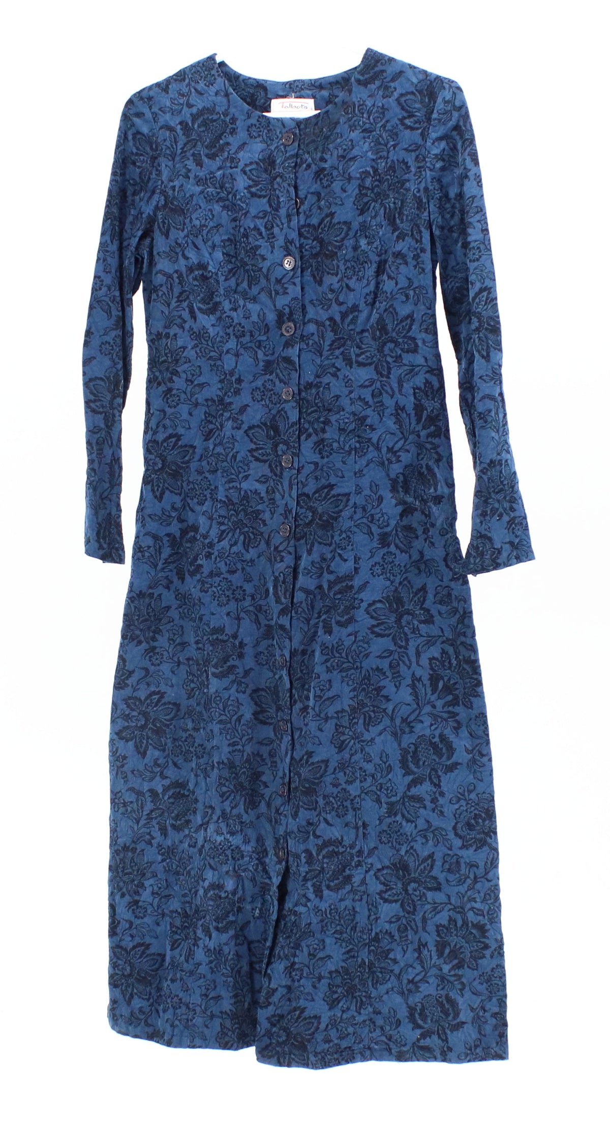 Talbots Petite Blue Printed Dress with Front Buttons Closure