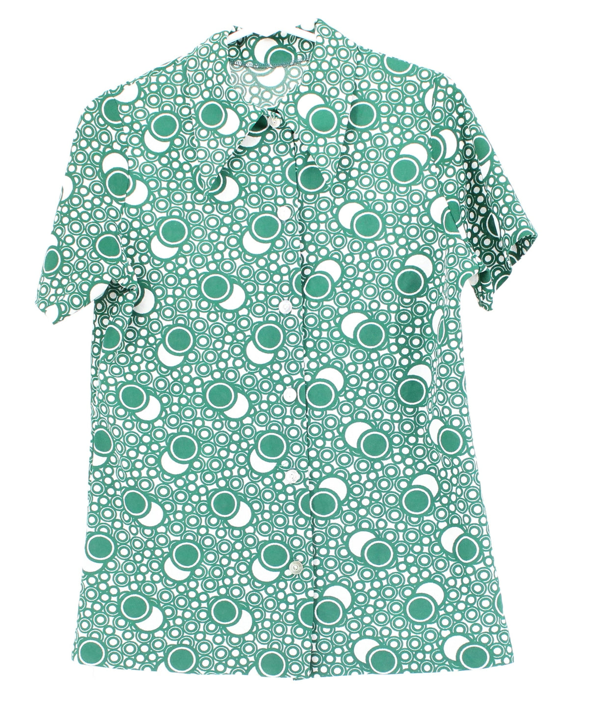 Green And White Printed Short Sleeve Blouse