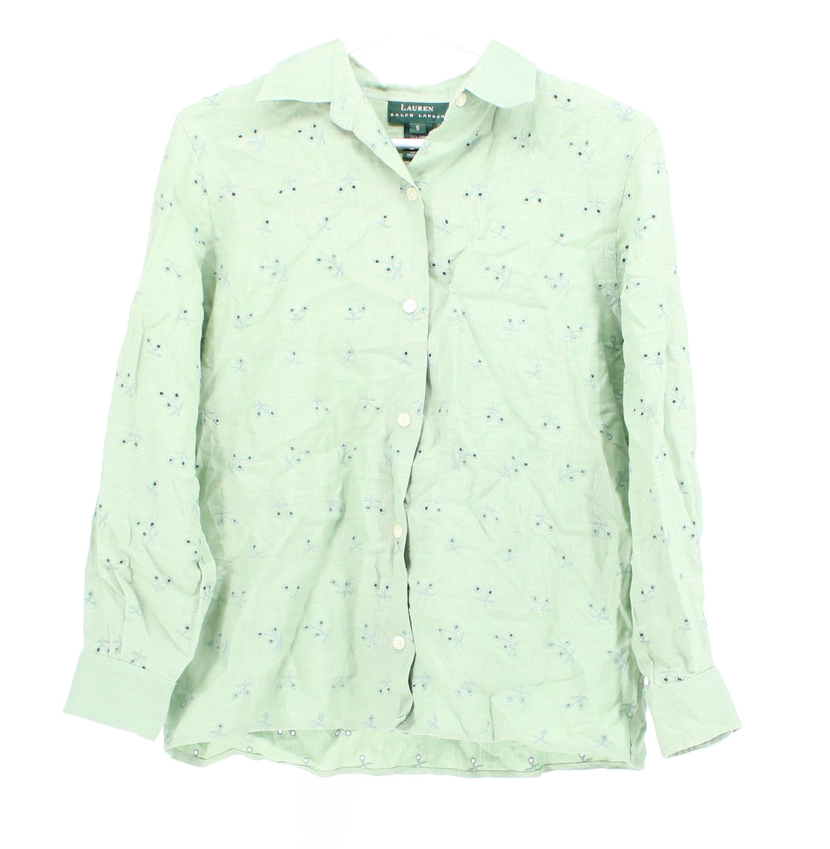 Lauren Ralph Lauren Mint Green Embroidered Linen Blouse