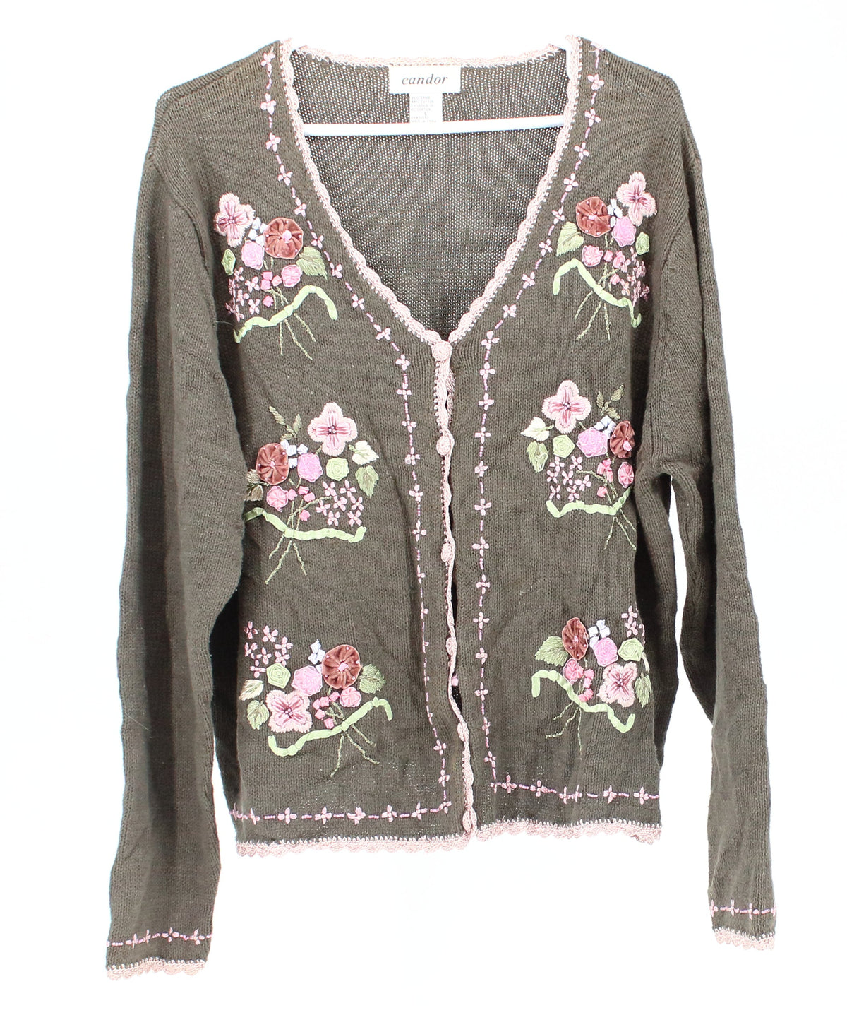 Candor Green Embroidered Cardigan Sweater