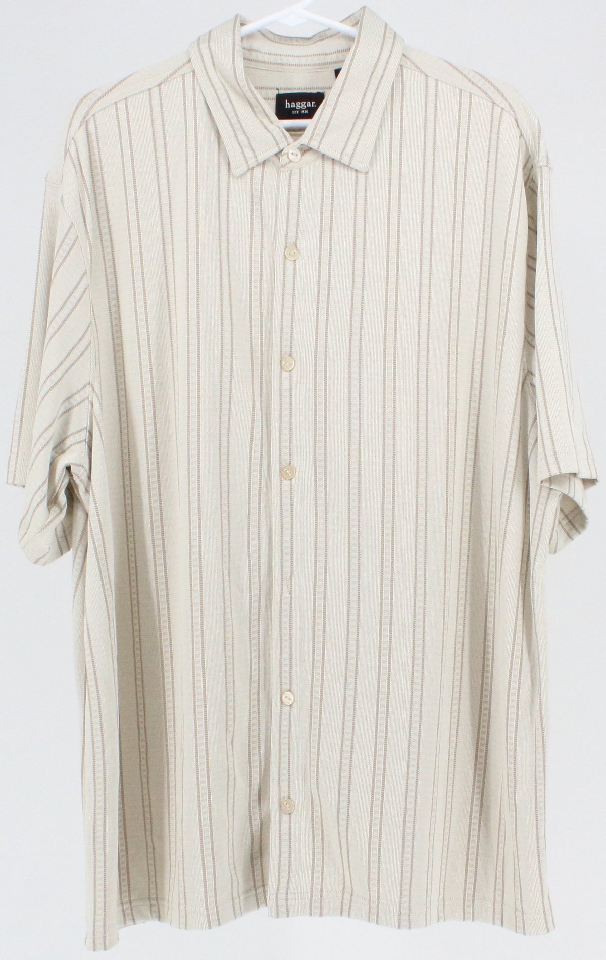 Haggar Off White Striped Short Sleeve Shirt