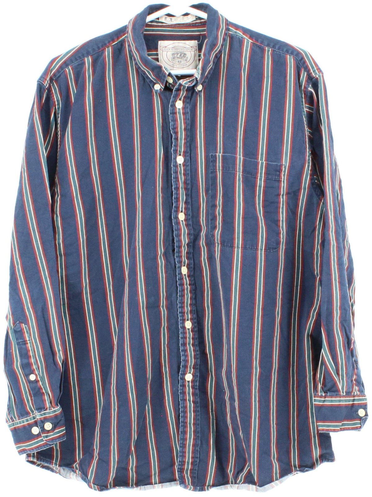 John Ashford Sport Navy Blue Green and Burgundy Striped Shirt