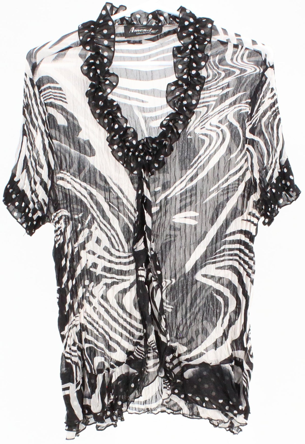 Amanda Collection Black and White Print Pleated Top