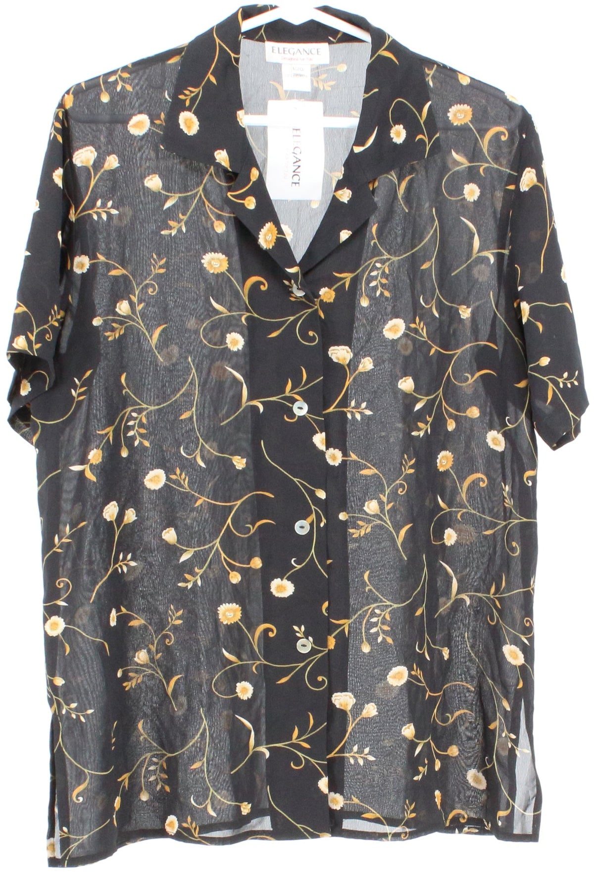 Elegance Black Flower Print Short Sleeve Blouse