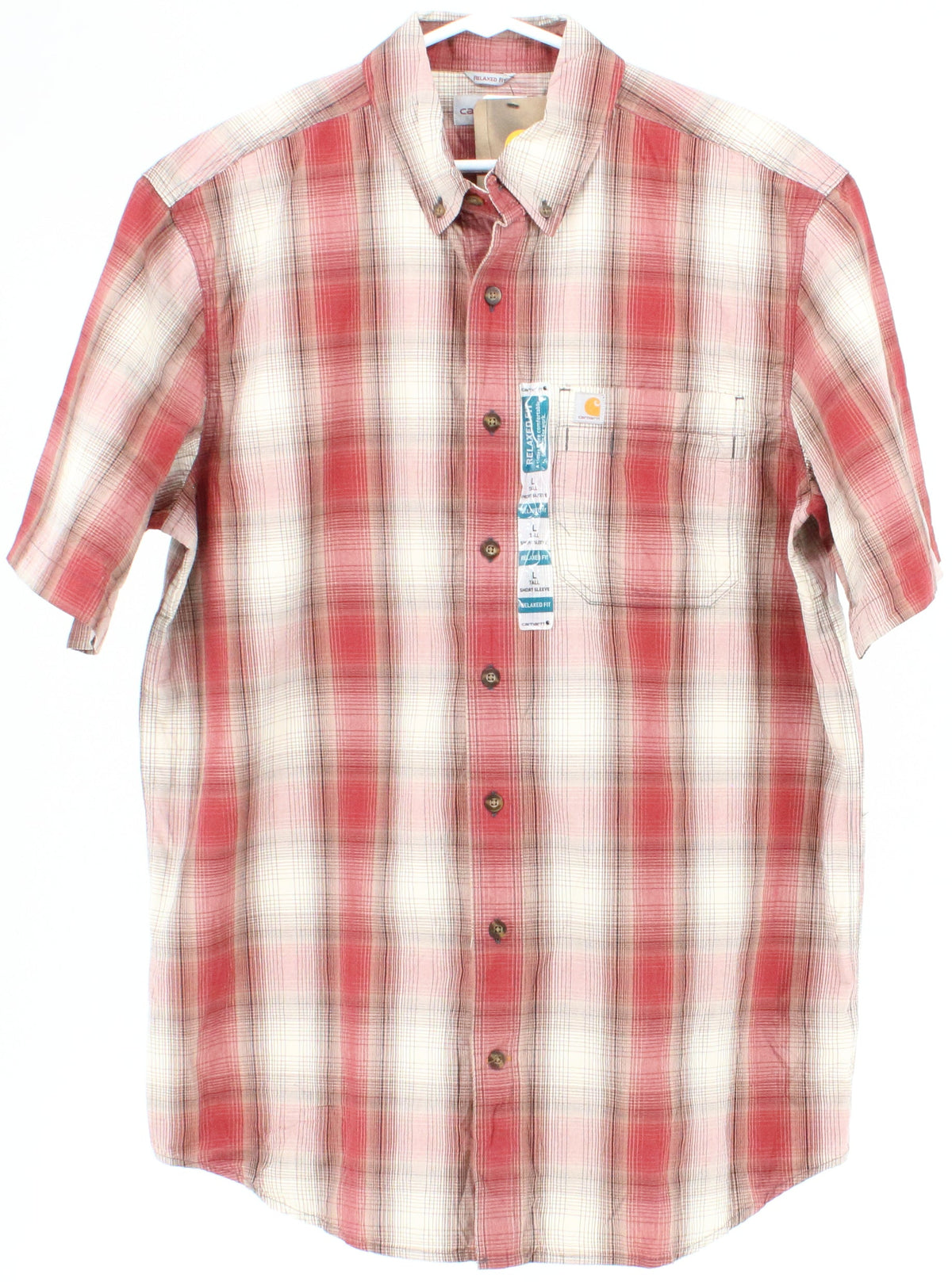 Carhartt Relaxed Fit Red and White Plaid Short Sleeve Shirt