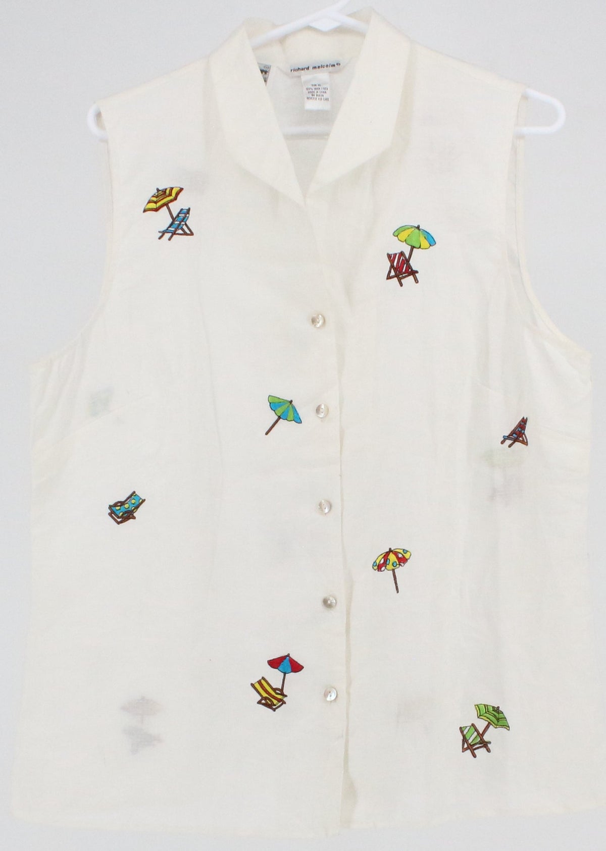 Richard Malcolm White Sleeveless Embroidered Blouse