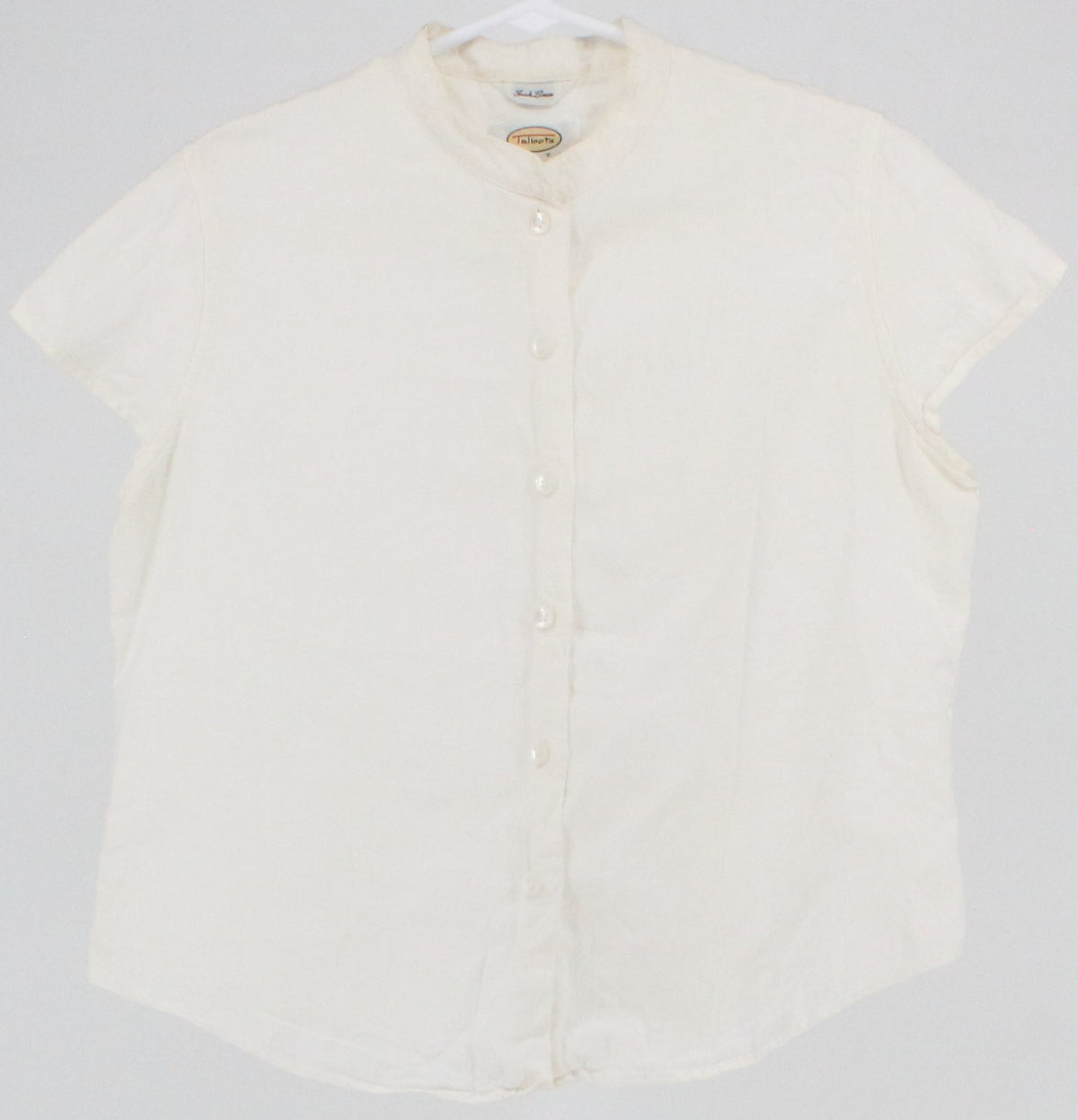 Talbots Petites White Short Sleeve Linen Blouse