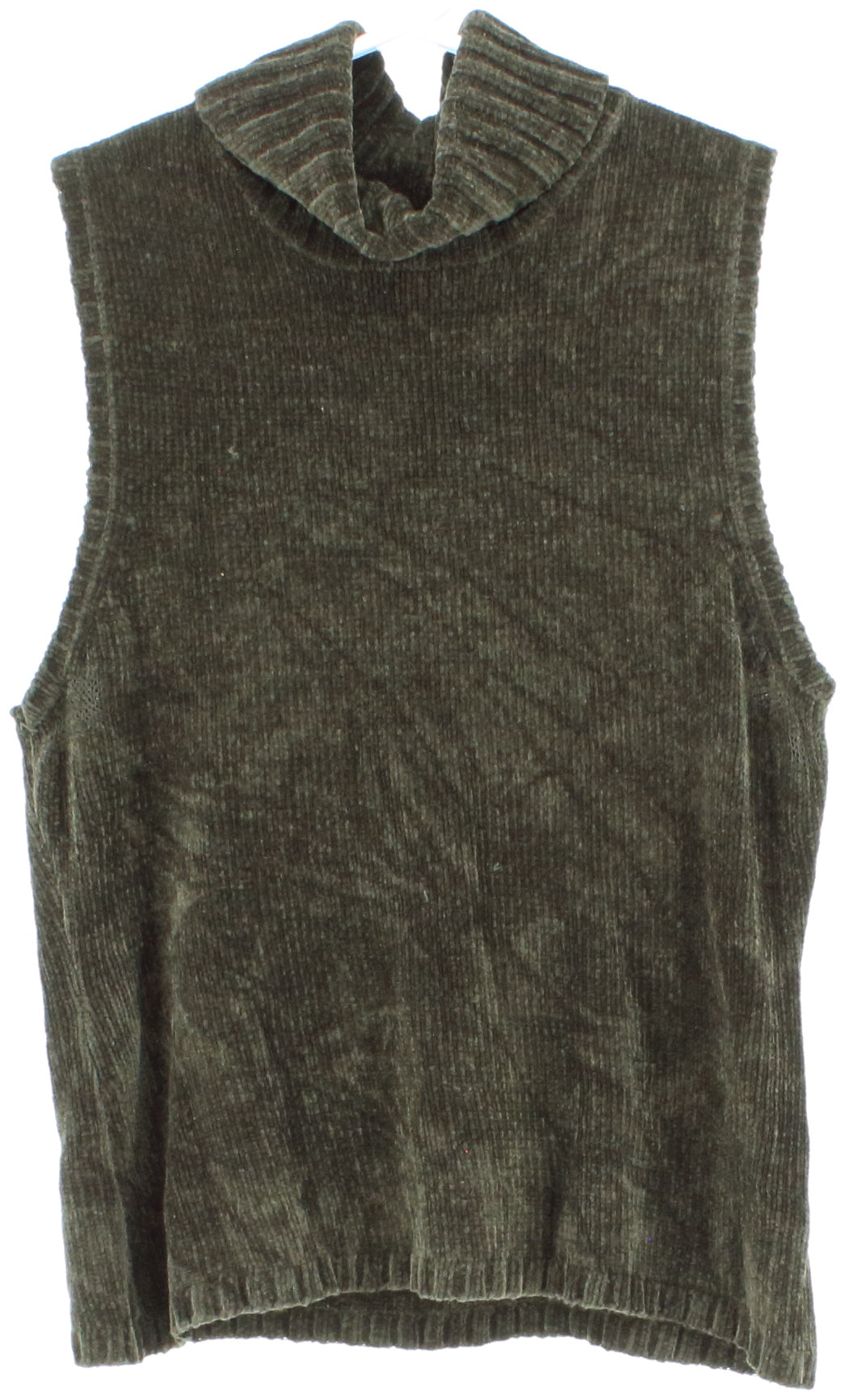 Dressbarn Army Green Turtleneck Velvet Sleeveless Top