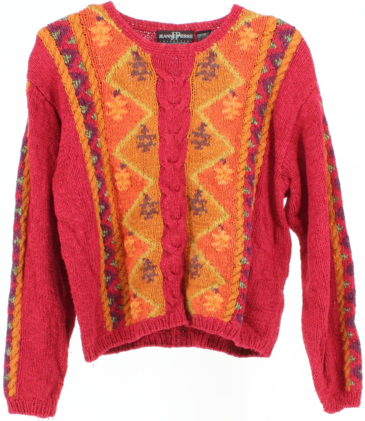 Jeanne Pierre Red and Multicolor Women's Sweater