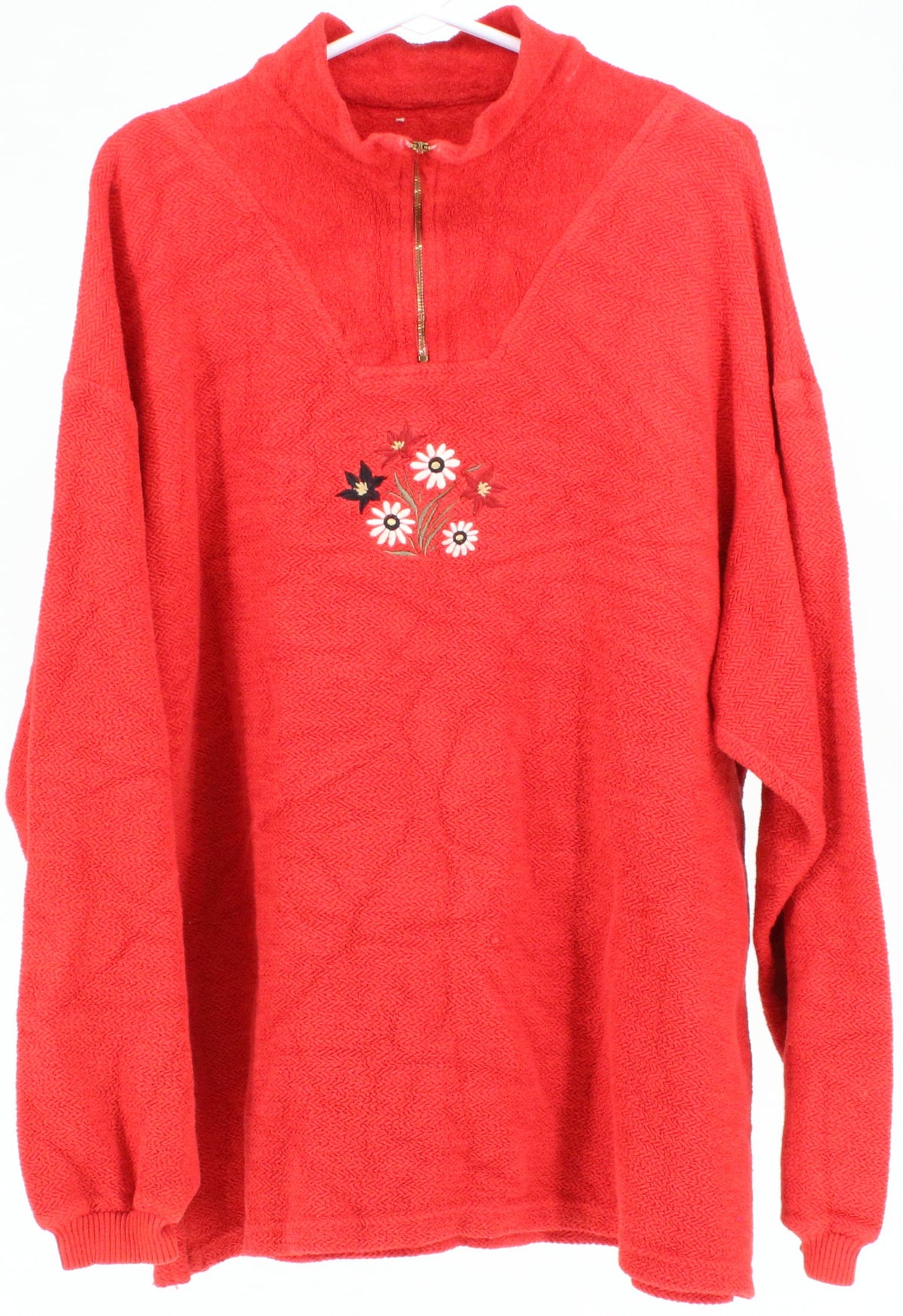 Red Half Zip Embroidered Sweatshirt