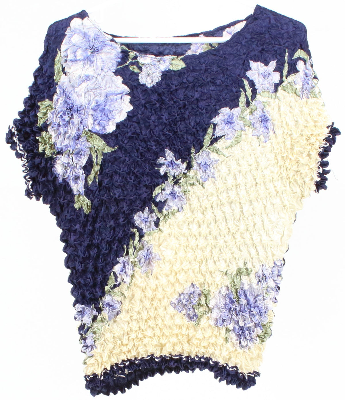 Navy Blue and Beige Print Textured Top
