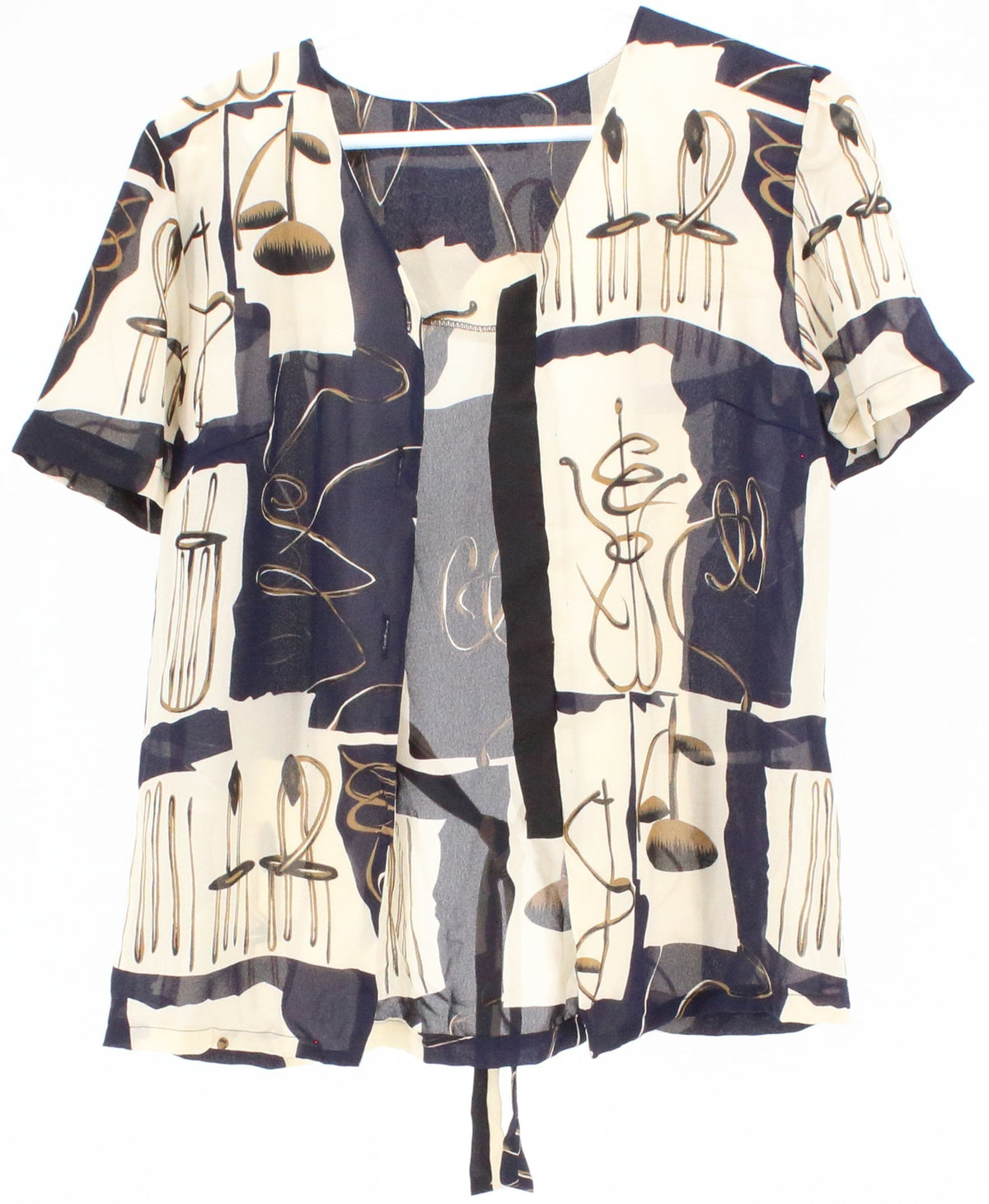 Navy Blue Beige and Off White Print Top
