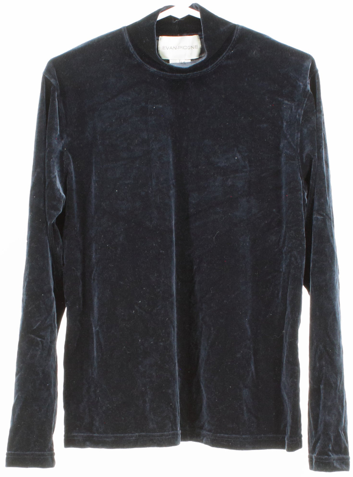 Evan-Picone Navy Blue Long Sleeve Mock Neck Velvet Rib Top