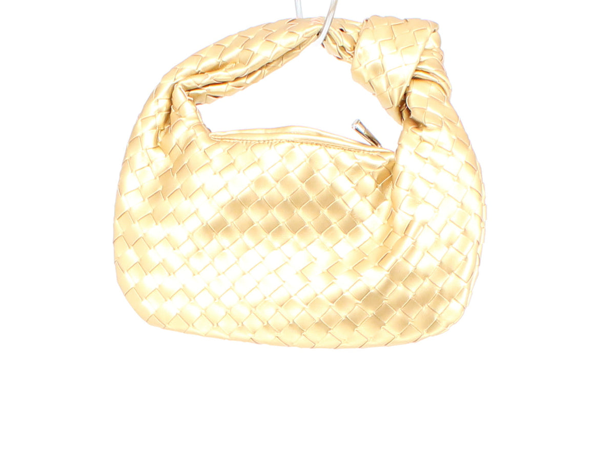 Bottega Veneta Dupe Gold Braided Vegan Leather Hand Purse