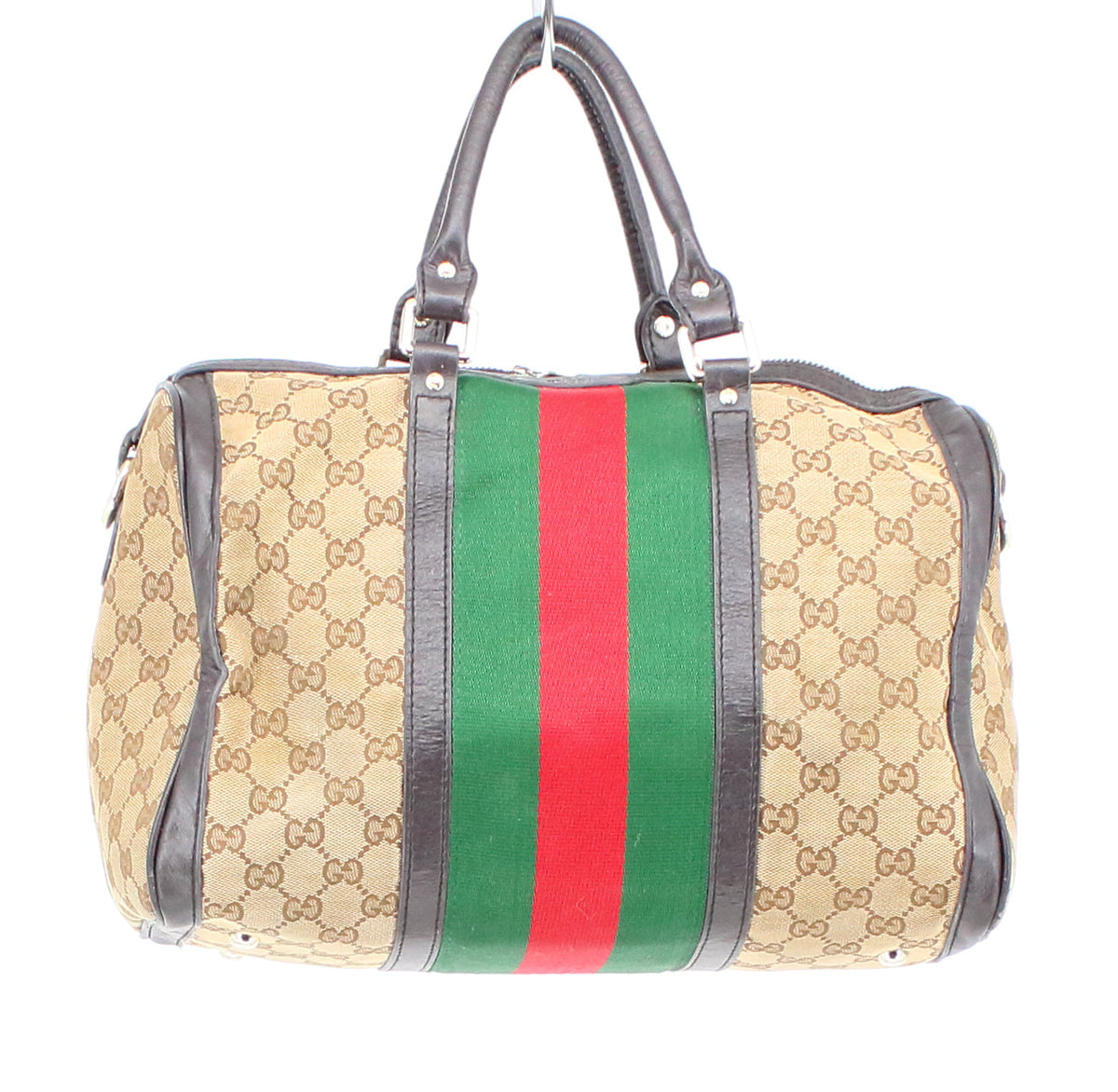 Gucci Dupe Beige and Brown Logos Handbag With Green and Red Stripes