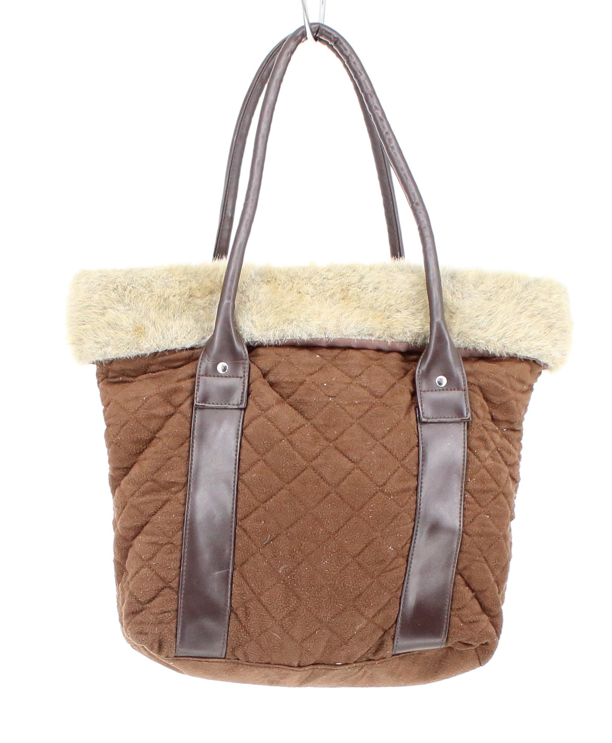 Brown Quilted Shoulder Bag With Faux Fur Detail