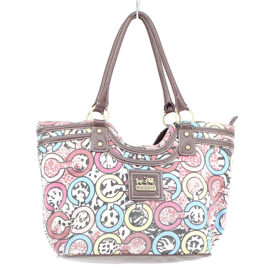 Coach Multicolor Printed Shoulder Bag With Brown Straps