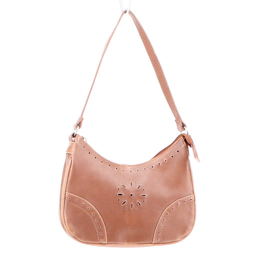 Perforated Brown Vegan Leather Shoulder Bag