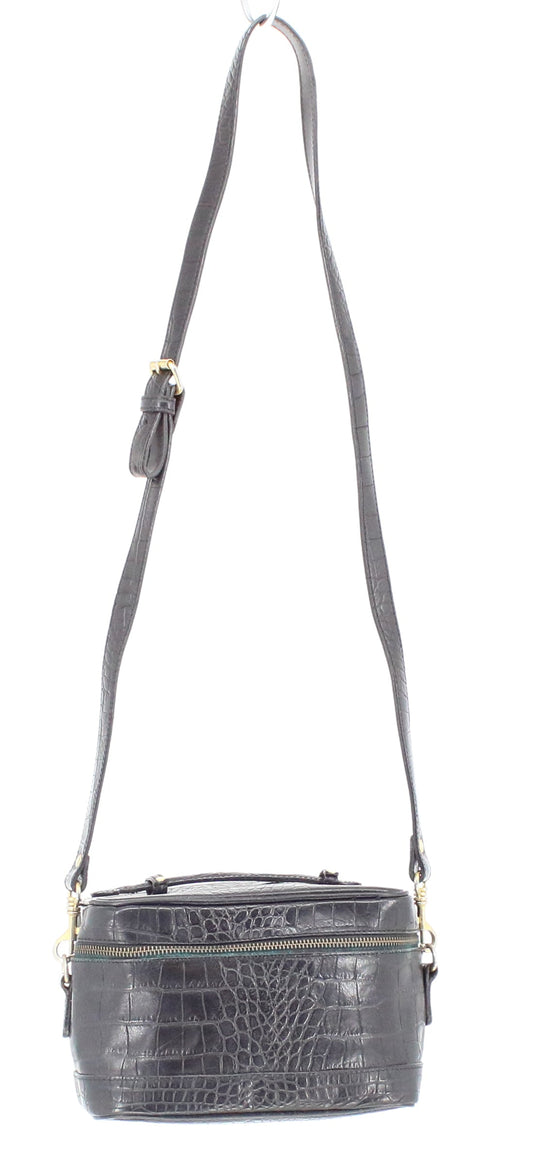 NJY Black Croco Vegan Leather Mini Trunk Bag