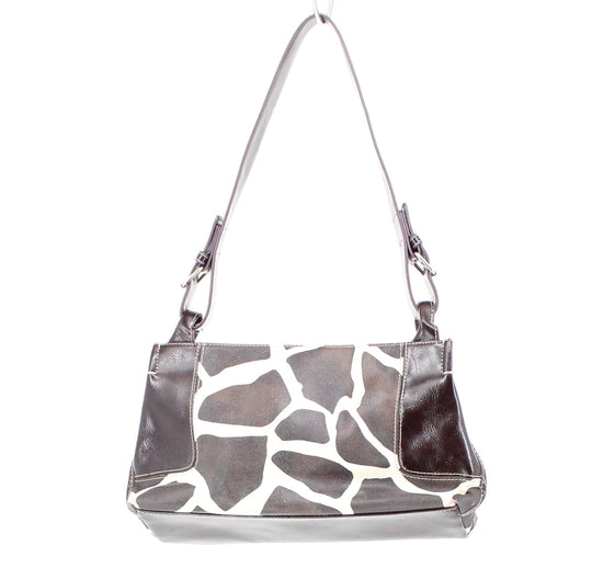 Animal Print Brown and White Vegan Leather Shoulder  Bag