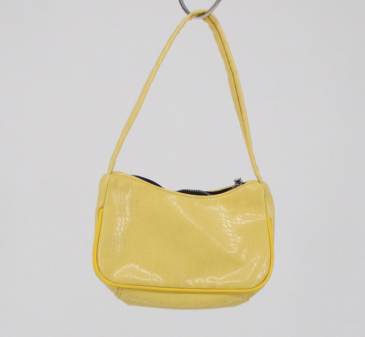 Croco Yellow Mini Zip Up Closure Shoulder Bag
