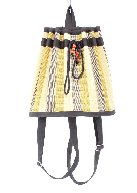 Yellow and Black Stripes Straw Bucket Backpack
