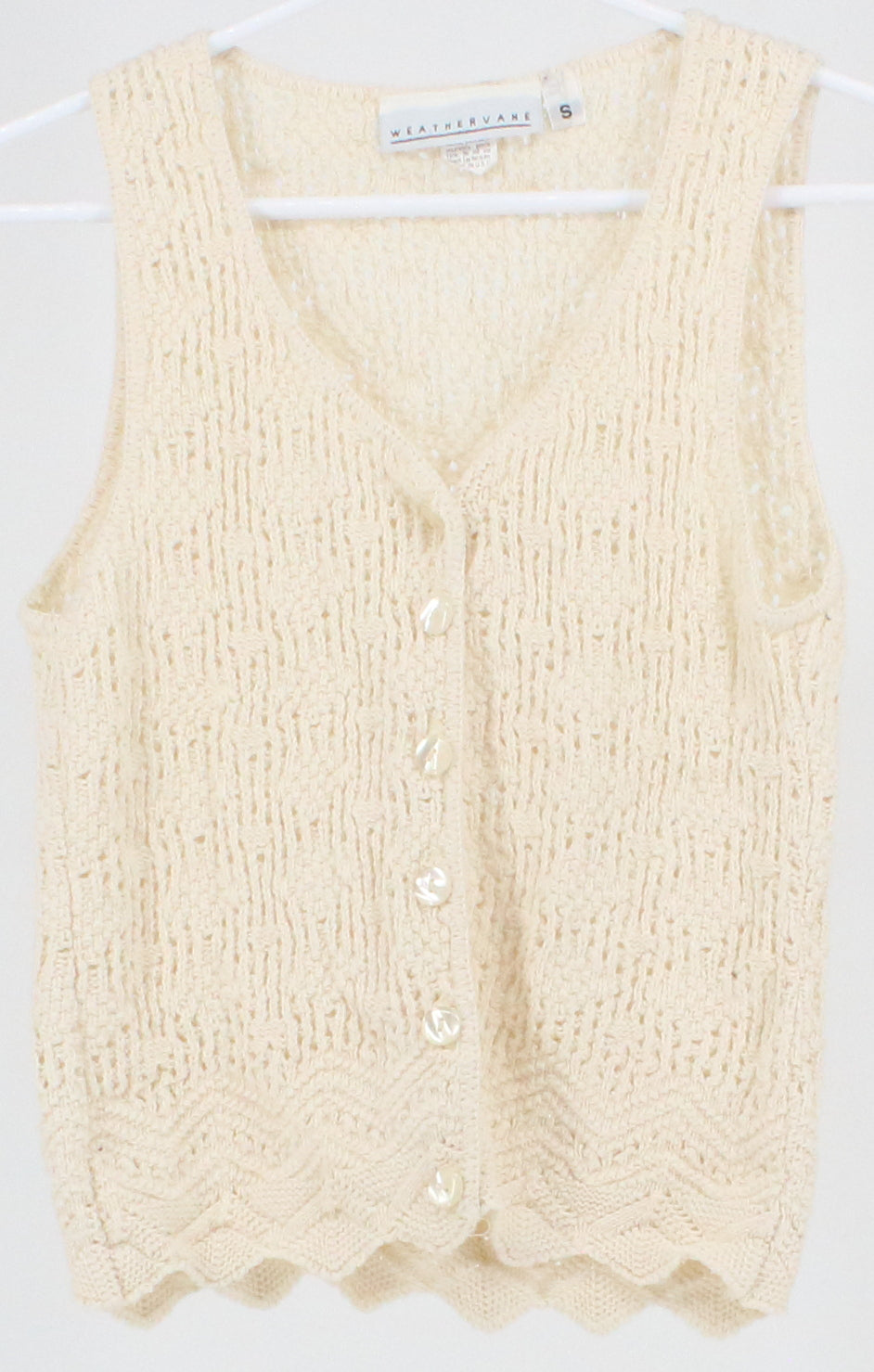 Weathervane Off White Front Buttons Crochet Tank Top
