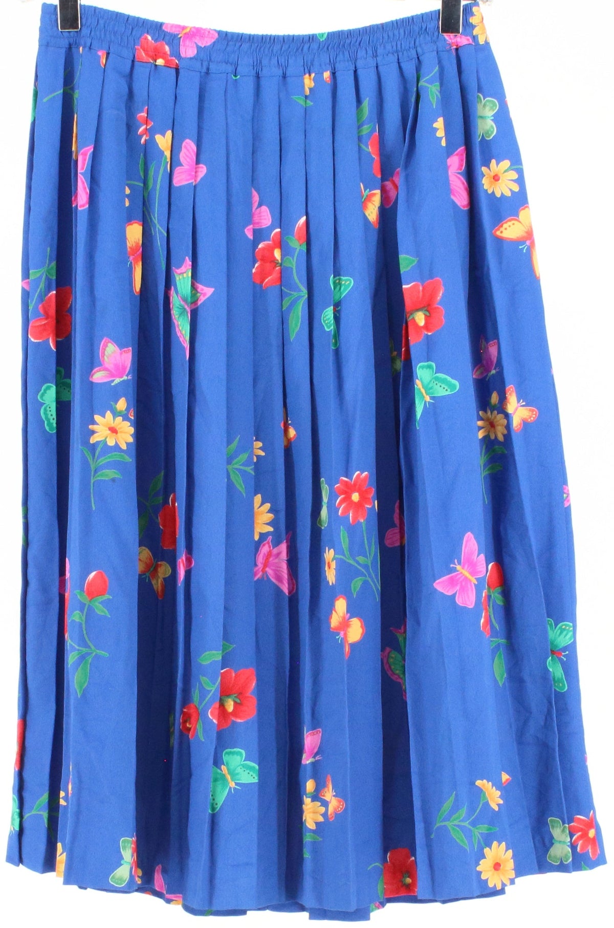 Alfred Dunner Petite Royal Blue Flower Print Pleated Mid Skirt